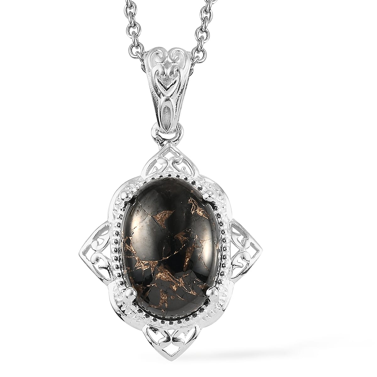 Matrix Silver Shungite Pendant in Sterling Silver with Stainless Steel Necklace 20 Inches 4.40 ctw