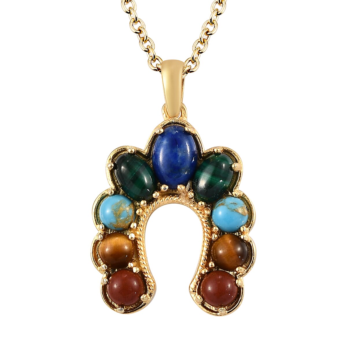 KARIS Lapis Lazuli and Multi Gemstone Pendant Necklace 20 Inches in ION Plated 18K Yellow Gold and ION Plated Yellow Gold Stainless Steel 4.50 ctw