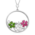 Polki Diamond and Multi Gemstone Flower Pendant Necklace 20 Inches in Platinum Over Sterling Silver 2.40 ctw - Sticky add to cart bar
