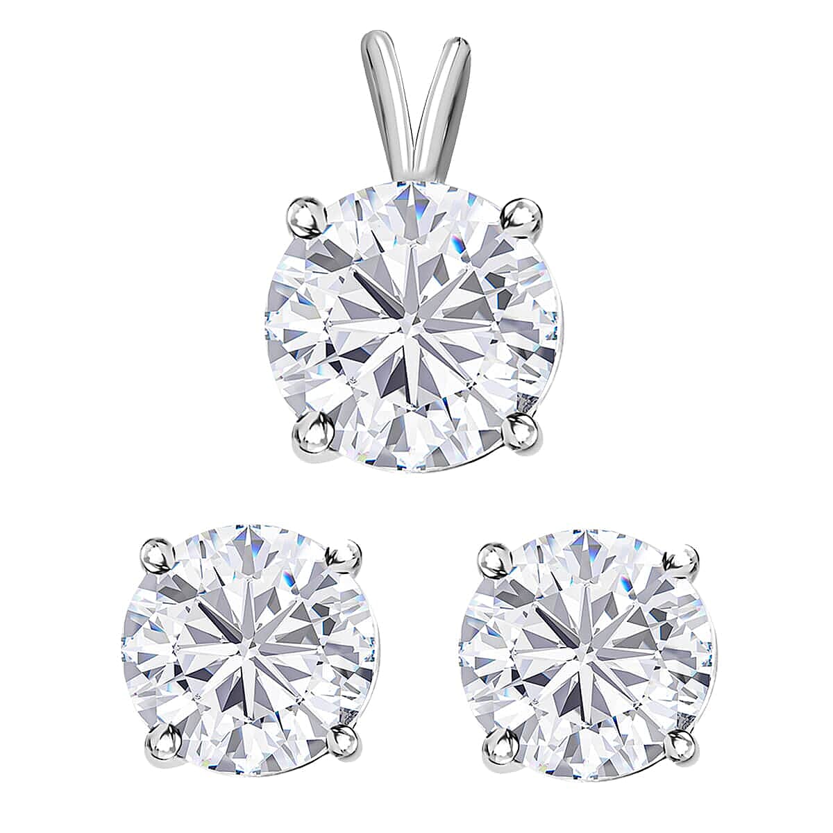 10K White Gold Moissanite Stud Earring and Solitaire Pendant 1.85 ctw