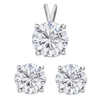 10K White Gold Moissanite Stud Earring and Solitaire Pendant 1.85 ctw