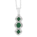AAA Kagem Emerald and Natural White Zircon Drop Pendant Necklace 18 Inches in Rhodium Over Sterling Silver 0.50 ctw - Sticky add to cart bar