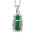 AAA Kagem Emerald and Natural White Zircon Pendant Necklace 18 Inches in Rhodium Over Sterling Silver 1.30 ctw - Sticky add to cart bar