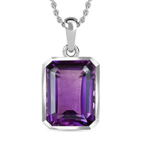 Lusaka Amethyst Solitaire Pendant Necklace 20 Inches in Platinum Over Sterling Silver 11.50 ctw