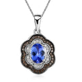 Tanzanite Floral Pendant Necklace, Natural Champagne and White Diamond Accent Pendant Necklace, 20 Inch Necklace, Platinum Over Sterling Silver Pendant Necklace 1.60 ctw - Sticky add to cart bar