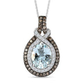 Mangoro Aquamarine Pendant Necklace, Diamond Halo Pendant in Platinum Plated Sterling Silver, Diamond Jewelry Gift For Women, Gifts For Anniversary - Sticky add to cart bar