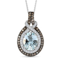 Mangoro Aquamarine Pendant Necklace, Diamond Halo Pendant in Platinum Plated Sterling Silver, Diamond Jewelry Gift For Women, Gifts For Anniversary