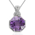 Asscher Cut Rose De France Amethyst and Natural White Zircon Pendant Necklace 20 Inches in Platinum Over Sterling Silver 6.65 ctw - Sticky add to cart bar