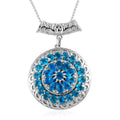 Malgache Neon Apatite and White Zircon Floral Pendant Necklace 20 Inches in Platinum Over Sterling Silver 5.70 ctw - Sticky add to cart bar