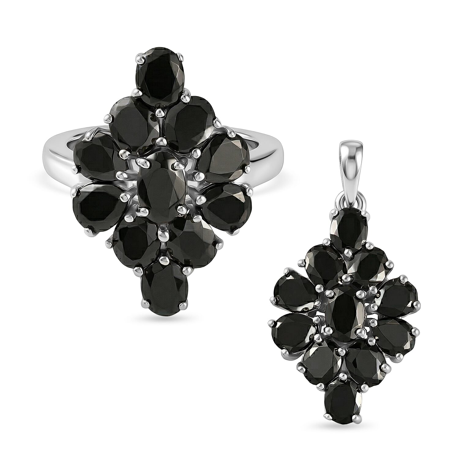 Elite Shungite 3.90 ctw Ring (Size 5.5) and Pendant without Chain in Platinum Over Sterling Silver