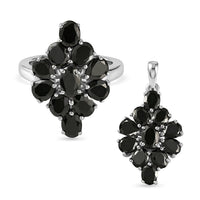 Elite Shungite 3.90 ctw Ring (Size 5.5) and Pendant without Chain in Platinum Over Sterling Silver