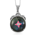Malagasy Labradorite and White Zircon Pendant Necklace 20 Inches in Platinum Over Sterling Silver 34.15 ctw - Sticky add to cart bar