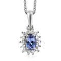 Tanzanite and Natural White Zircon Halo Pendant Necklace 20 Inches in Platinum Over Sterling Silver 1.15 ctw - Sticky add to cart bar