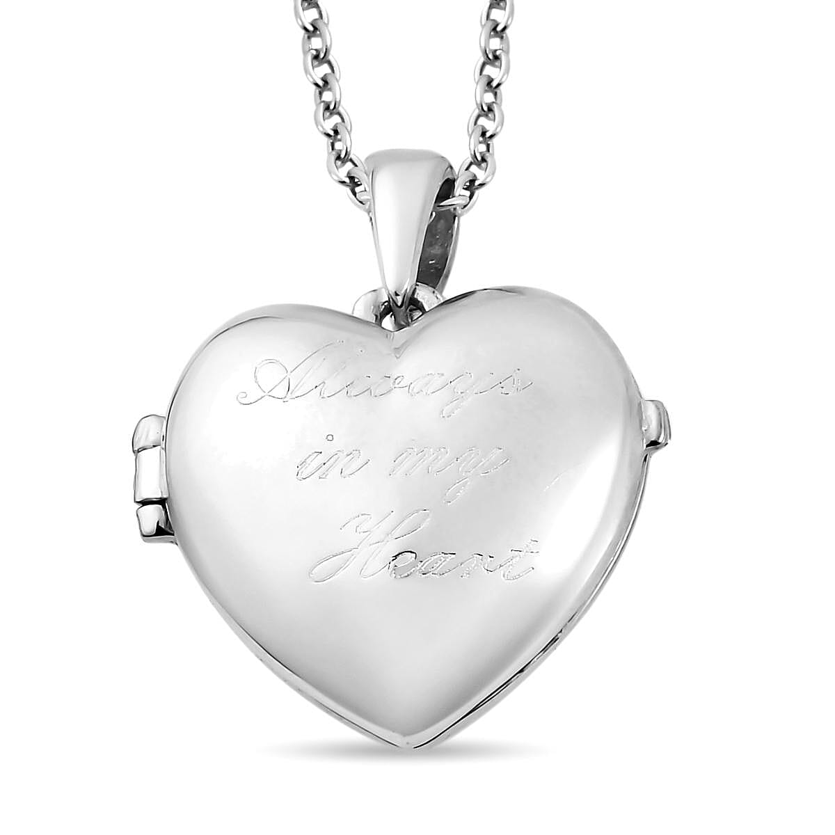 KARIS Heart Openable Pendant Necklace 20 Inches in Platinum Bond with Stainless Steel
