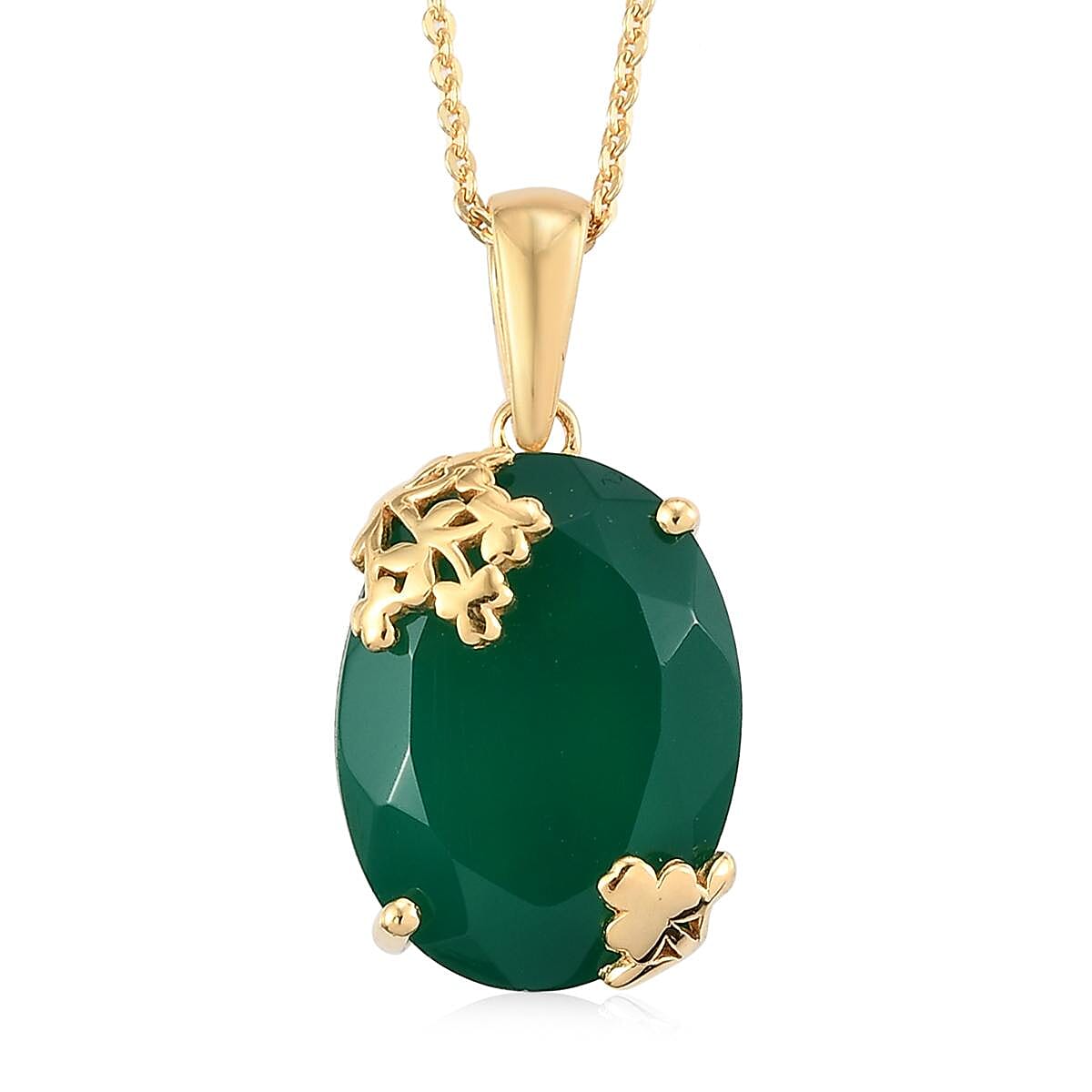 Verde Onyx Pendant Necklace 20 Inches in Vermeil Yellow Gold Over Sterling Silver 7.65 ctw