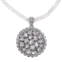 Artisan Crafted Kuisa Rainbow Moonstone Pendant with Beaded Necklace 20 Inches in Platinum Over Sterling Silver 85.40 ctw