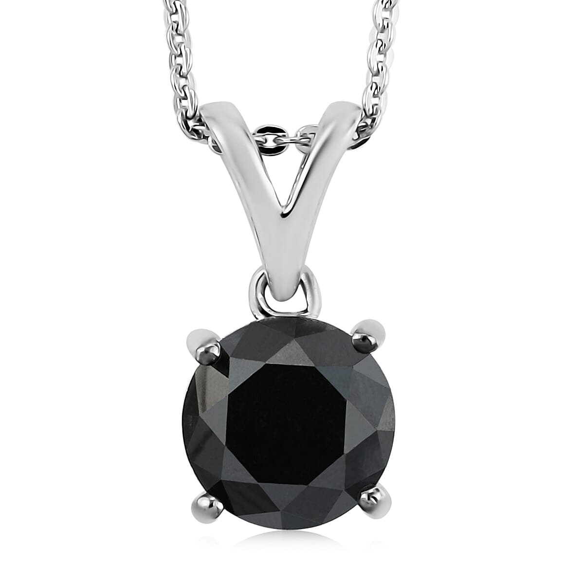 Black Diamond Solitaire Pendant Necklace 20 Inches in Platinum Over Sterling Silver 2.00 ctw