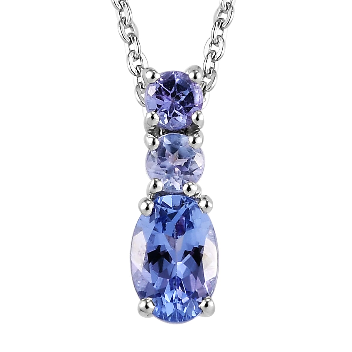 Tanzanite Drop Pendant Necklace 20 Inches in Platinum Over Sterling Silver 0.65 ctw