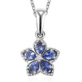 AAA Tanzanite and Natural White Zircon Floral Pendant Necklace 20 Inches in Platinum Over Sterling Silver 0.85 ctw - Sticky add to cart bar