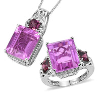Patroke Quartz and Orissa Rhodolite Garnet Ring and Pendant Necklace 20 Inches in Platinum Over Sterling Silver 8.10 Grams 14.75 ctw