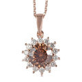 Concave Cut Champagne and White Moissanite Sunburst Pendant Necklace 20 Inches in Vermeil Rose Gold Over Sterling Silver 2.60 ctw - Sticky add to cart bar