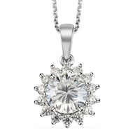 Concave Cut Moissanite VS-EF Sunburst Pendant Necklace 20 Inches in Platinum Over Sterling Silver 2.60 ctw