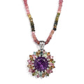 Hanabi Cut Zambian Amethyst, Multi-Tourmaline Firework Pendant with Beaded Necklace (20 Inches) in Platinum Over Sterling Silver (17.70 g) 50.75 ctw - Sticky add to cart bar