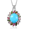 TLV AMERICAN Natural Sleeping Beauty Turquoise, Multi-Tourmaline Halo Pendant Necklace (20 Inches) in Platinum Over Sterling Silver 4.30 ctw - Sticky add to cart bar