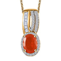 Crimson Fire Opal, White Zircon Pendant Necklace (20 Inches) in Vermeil YG Over Sterling Silver - Sticky add to cart bar