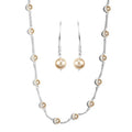 Light Gold Pearl Crystal Station Necklace 20 Inches and Earrings in Sterling Silver - Sticky add to cart bar