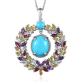 Sleeping Beauty Turquoise and Multi Gemstone Pendant Necklace 20 Inches in Platinum Over Sterling Silver 9.00 ctw - Sticky add to cart bar