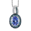 Peacock Tanzanite Necklace in Sterling Silver, Blue Diamond Halo Pendant, Diamond Pendant 1.35 ctw (20 Inches) - Sticky add to cart bar