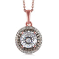120 Facet Moissanite, Natural Champagne and White Diamond Double Halo Pendant Necklace 20 Inches in Vermeil RG Over Sterling Silver 2.10 ctw - Sticky add to cart bar