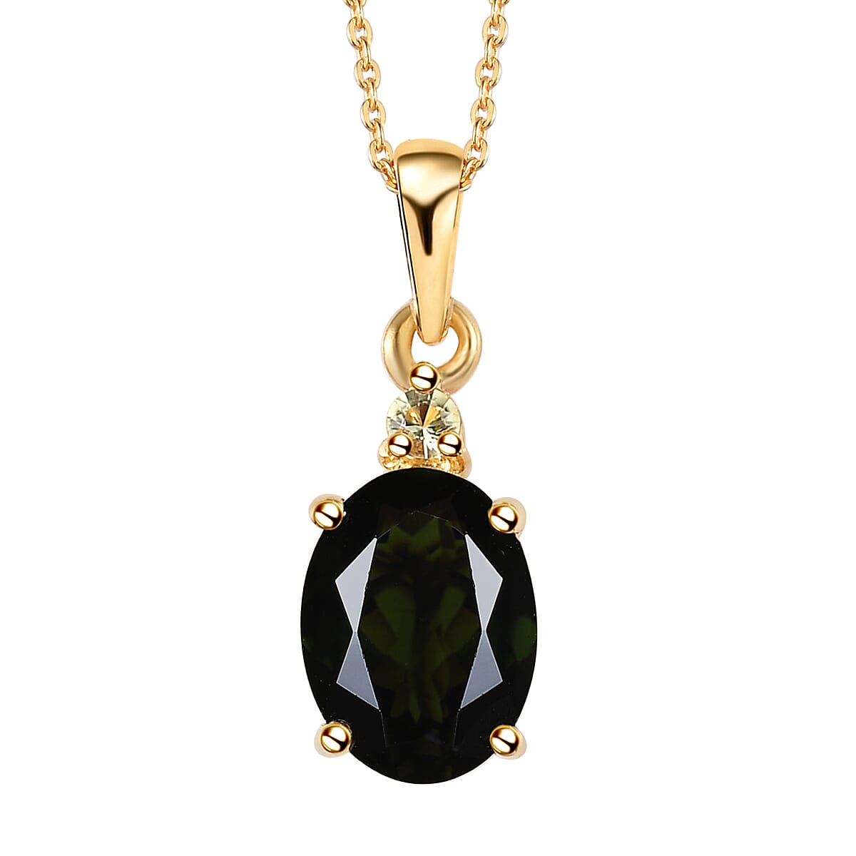 Premium Chrome Tourmaline and Canary Tourmaline 1.20 ctw Pendant Necklace in Vermeil Yellow Gold Over Sterling Silver 20 Inches