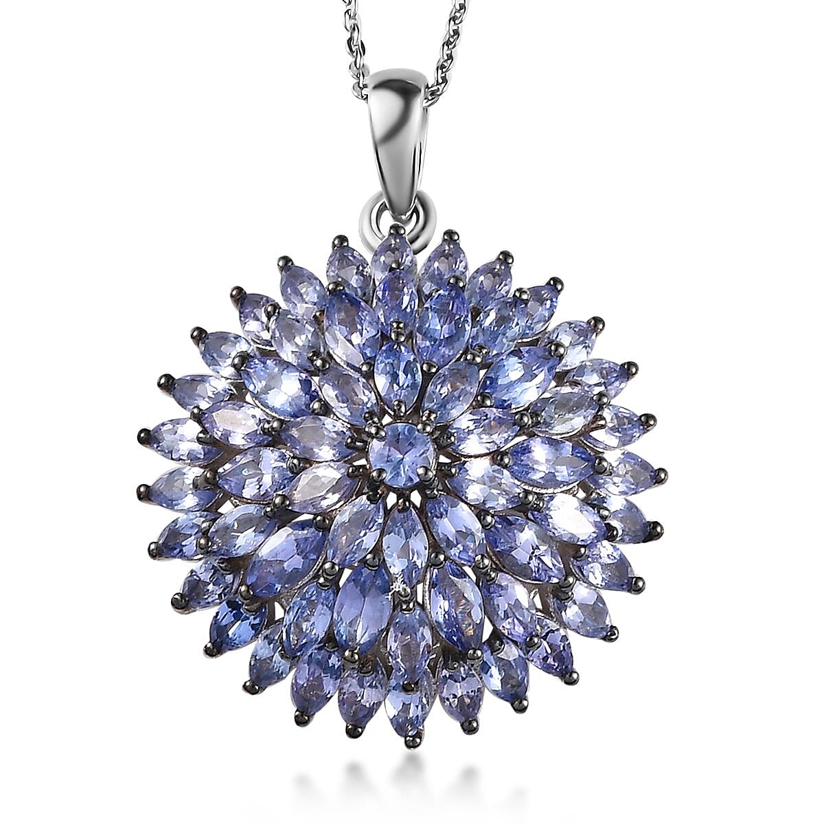 Doorbuster Tanzanite Floral Spray Pendant Necklace 20 Inches in Rhodium and Platinum Over Sterling Silver 7 Grams 4.75 ctw
