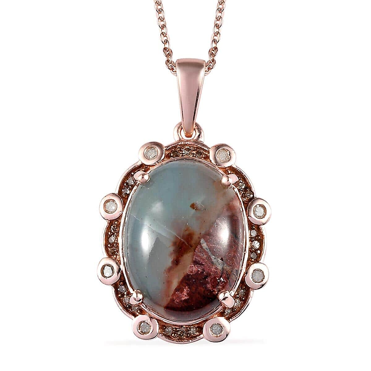 Natural Zimbaprase, Natural Champagne and White Diamond Pendant Necklace 20 Inches in Vermeil Rose Gold Over Sterling Silver 9.15 ctw