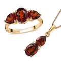 Brazilian Cherry Citrine 3 Stone Ring and Pendant Necklace 20 Inches in Vermeil Yellow Gold Over Sterling Silver 4.15 ctw - Sticky add to cart bar