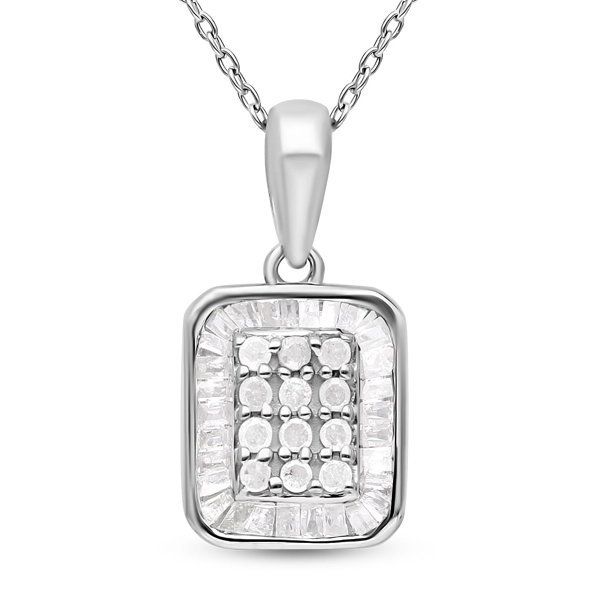 Diamond Cluster Pendant Necklace (18 Inches) in Platinum Over Sterling Silver 0.50 ctw