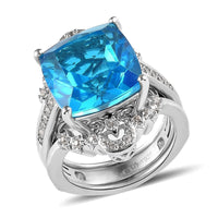 Caribbean Quartz and Natural White Zircon Stackable Celestial Ring in Platinum Over Sterling Silver (Size 10.0) 7.40 Grams 7.65 ctw