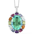 Peacock Quartz (Triplet) and Multi Gemstone Halo Pendant Necklace 20 Inches in Platinum Over Sterling Silver 11.00 ctw - Sticky add to cart bar