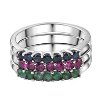 Socoto Emerald and Multi Gemstone 1.02 ctw Band Ring in Stainless Steel (Size 6.5)