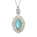 Premium Ethiopian Welo Opal and White Zircon Halo Pendant Necklace 20 Inches in Platinum Over Sterling Silver 4.50 ctw - Sticky add to cart bar