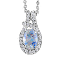 Premium Rainbow Moonstone White Zircon Pendant Necklace in Platinum Over Sterling Silver, Rainbow Moonstone Halo Pendant, Halo Pendant 1.00 ctw (20 Inches)