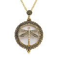 Dragonfly Inspired Magnifying Glass Pendant Necklace 28-30 Inches in Goldtone - Sticky add to cart bar