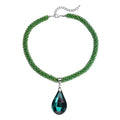 Simulated Emerald Pendant with Beaded Necklace 18-20 Inches in Silvertone - Sticky add to cart bar