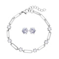 Simulated Diamond Paper Clip Chain Bracelet (7.5-9.0In) and Solitaire Stud Earrings in Stainless Steel 6.70 ctw - Sticky add to cart bar