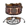 Set of 2 Brown Color Genuine Leather and Dualtone Adjustable Bracelet - Sticky add to cart bar