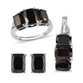 Elite Shungite Stud Earrings, 3 Stone Ring Size 10.0 and Pendant Necklace 20 Inches in Platinum Over Sterling Silver 5.85 ctw - Sticky add to cart bar