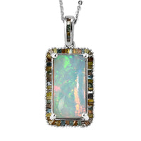 Premium Ethiopian Welo Opal and Multi Diamond Elongated Halo Pendant Necklace 20 Inches in Platinum Over Sterling Silver 4.40 ctw