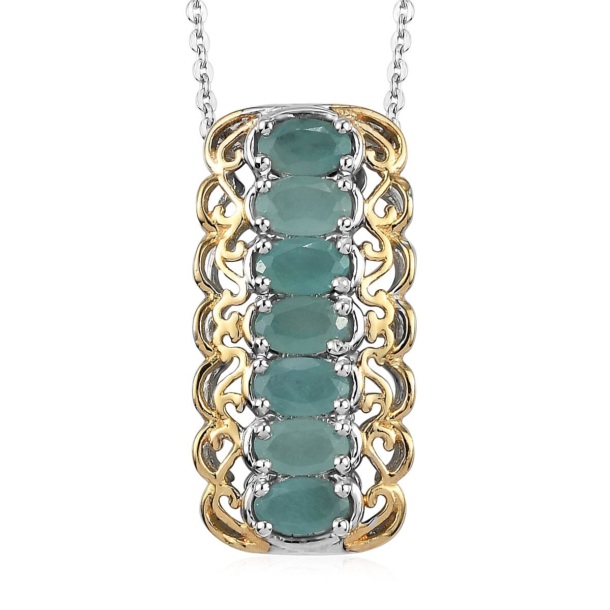 Premium Grandidierite Elongated Pendant Necklace 20 Inches in Vermeil Yellow Gold and Platinum Over Sterling Silver 1.65 ctw